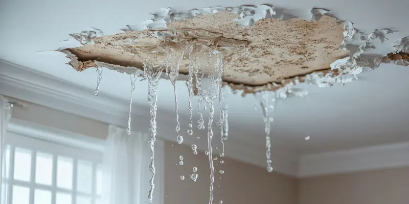 Plafond avec grosse fuite d'eau