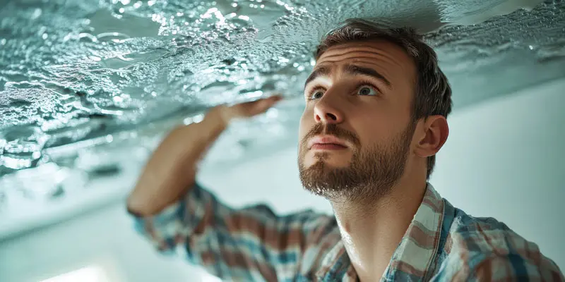 Homme recherche fuite au plafond